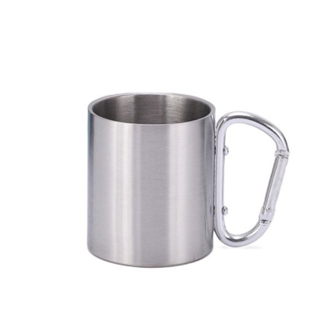 Udendørs krus, til camping, kompakt og let, 220 ml, skruelås karabinhage håndtag, rustfrit stål, til vandreture, trekking, arbejde