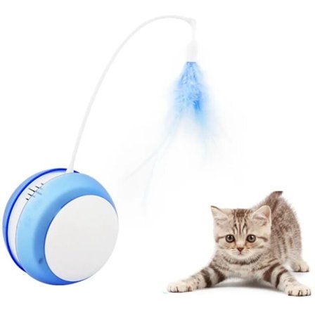 Smart Automatisk Rullende Fjer Kattelegetøj Interaktiv Elektrisk USB Kattelegetøj med Lys 9cm Blå