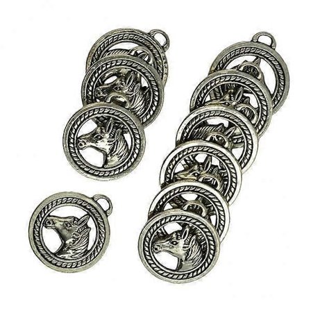 5x10 stk. Western Hest Runde Charms Vedhæng Smykker DIY Fremstilling
