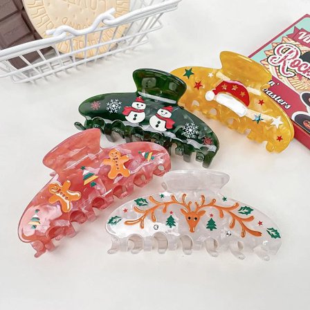 Muweordy Christmas Hair Claw Hairpin Cartoon Gingerbread Man Crab Hair Clip Acrylic Claw Clip Hair Shark Clip Hair Accessories