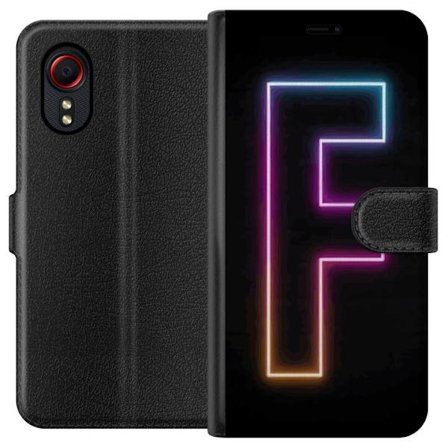 Kompatibelt Lommeboketui til Samsung Samsung Galaxy Xcover 5 Neonbokstav F i rosa, blå og gule lyskanter mot en mørk bakgrunn, grafisk bokstavillust