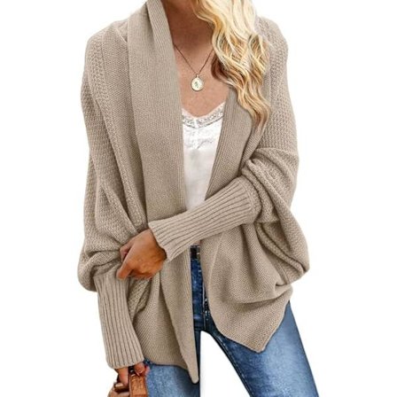 Dam Kimono Fladdermus Stickad Lös Oversize Wrap Cardigan Tröja khaki M