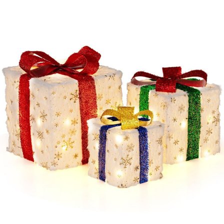 LED-joululahjapaketti – 3 kokoa, 48 lämmintä valoa, ajastin