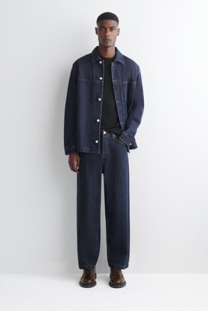 COS Men's T-Shirt Slim In Cotone A Coste in Nero