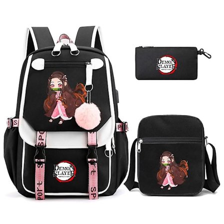 3Pcs Kamado Nezuko Demon Slayer Rygsække Sæt til Piger Anime Skole Taske Teenager Studerende Lærred Laptop Rygsæk Kvinder Rygsæk
