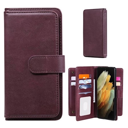 10-slot Lompakko Suojakotelo For Samsung Galaxy S21 Ultra - Viininpunainen