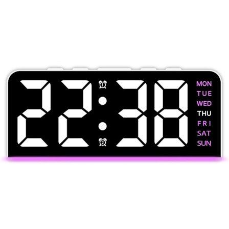 LED Digital Vekkerklokke med Stor Skjerm, Justerbar Lysstyrke, RGB Nattlys & Batteribackup