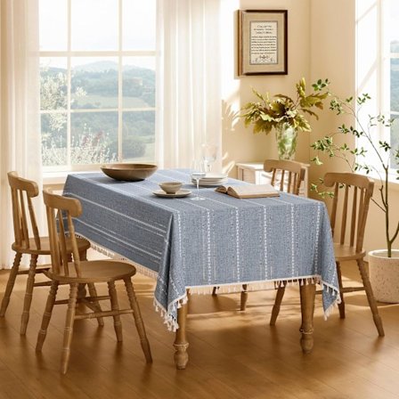 Bordduk 100x140 cm blå, stripet jacquard-utskjæring, rynkebestandig vaskbar rektangulær duk