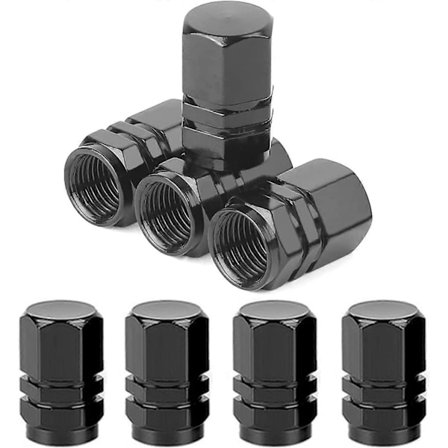 8 stk. Ventildeksler i aluminium - Ventildeksler for dekk - Ventildeksler med pakning - for biler, SUV-er, sykler, lastebiler, motorsykler (Svart)