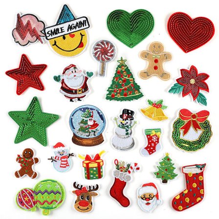 27 stk. jule stryge-på lapper broderede lapper til syning reparation til håndværk, glædelig jul, juletræer, strømpefyldere, julemand lapper, tøj, 