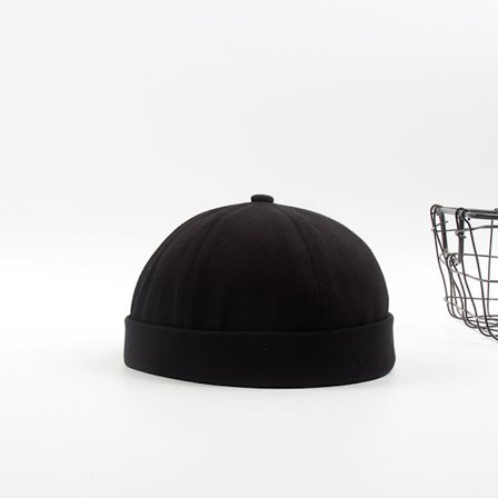 Men Retro Brimless Hat cap Sailor Cap Beanie Rolled Cuff,1pc-blac