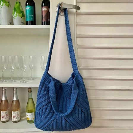 Neulotut olkalaukut virkattu laukku SININEN