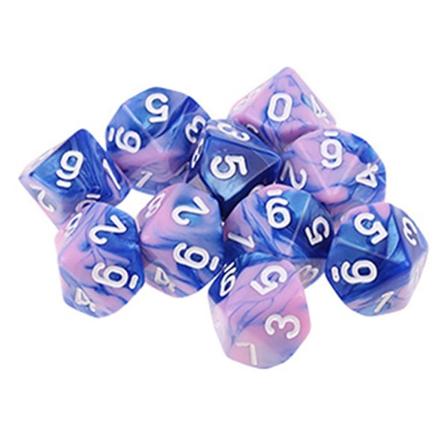 1 sett med 10-sidet D10 polyhedral terninger, tallskive, bordspill, Pxpf, farge, rosa blå