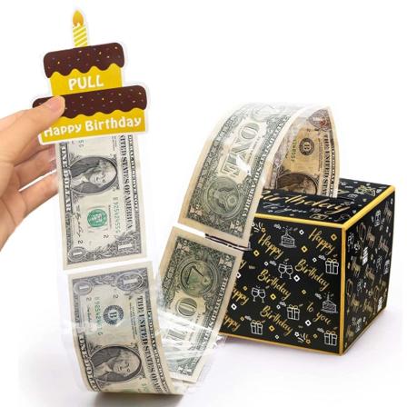 Happy Birthday Pengeske Gavepenger Trekk Pengeske Gavepenger Pengeske Svart og Gull Pengeseddelklips Penger med Uttak Kort DIY Sett Overraskelse 