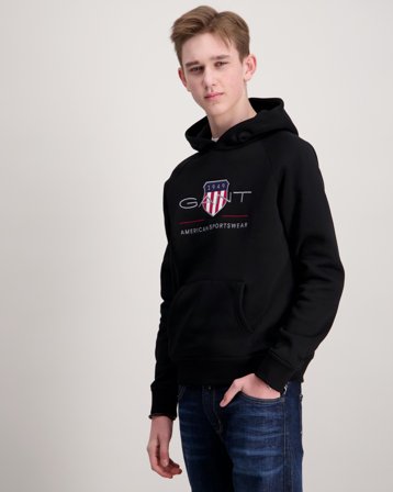 GANT ARCHIVE SHIELD HOODIE Czarny Bluzy z kapturem Chłopiec - Kids Brand Store