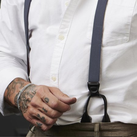 Bretelle sottili grigio antracite con asole per bottoni per uomini - Bretelle per bottoni