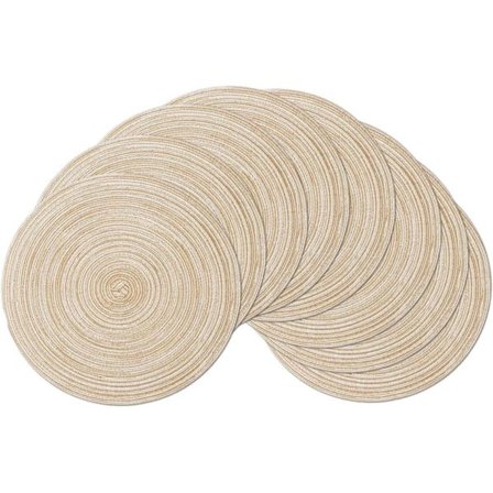 Set med 8 runda flätade placemats för matbord (beige, 8)