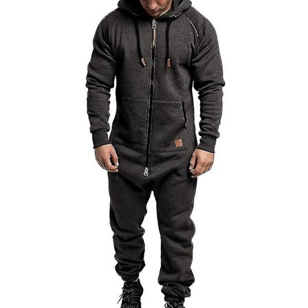 Men Onesie Hoodie Zip Jumpsuit Winter Casual Hooded Romper Playsuit