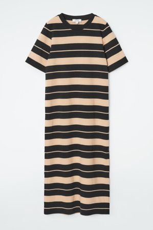 COS Women's Striped Midi T-Shirt Dress in Beige