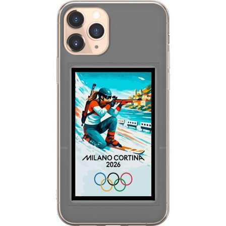Kompatibelt Mobildeksel til Apple iPhone 11 Pro Retroplakat Cortina Milano 2026 med fjell, vintersportsutøvere, italienske trikolor, Milano-katedralen