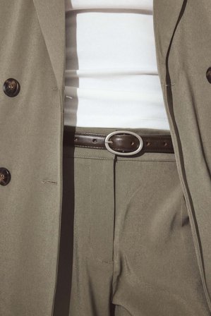 Premium Selection Oval Buckle Leather Slim Belt - Bælter - Brun - S / M