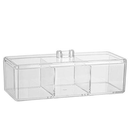 Teburk, Förvaring med 3 Fack och Lock, Plast, Transparent