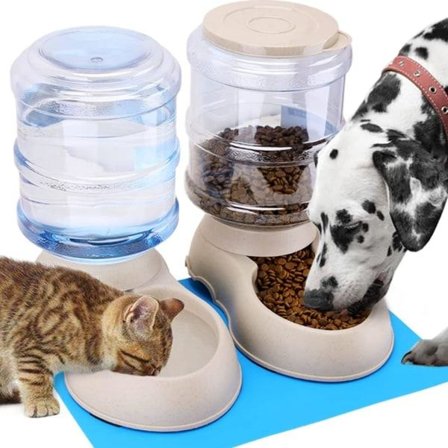 IC Kibble mat- og vanndispenser, automatisk drikkefontene, drikkebeholder og mater for katt/hund/kjæledyr 3,8L x 2 stk og fôrmatte