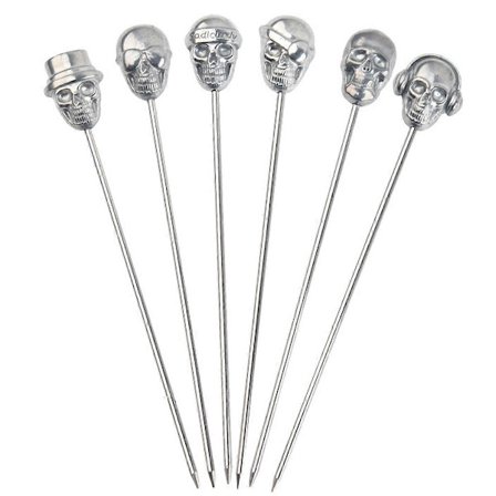 KXJ-6 Cocktailpinnar för drinkar, cocktailtandpetare i rostfritt stål, återanvändbara cocktailspett för oliver, aptitretare, frukt (silver)