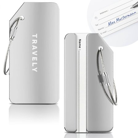 Premium bagasjelapper - ekstra sikre lapper for bagasje - inkludert navnelapp - sett med 2 - sølv