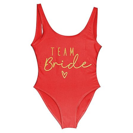 S-3xl Print Team Bride Badedrakt i ett stykke Kvinner Badetøy Bachelorette Party Badedrakt Sommer Strandklær Badedrakt gull rød