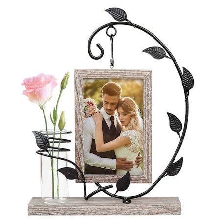 Fotoramme med vase, bryllupsfotoramme, familiefotoramme med metalltre, bryllupsgaver til nygifte, vintage bryllup—yux