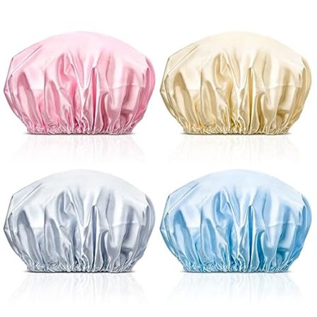 Dusjhette, Stor Dusjhette for Kvinner Langt Hår, Gjenbrukbar Dobbelt Lag Vanntett Dusj Hår Badehette, Stilig Sateng Hårhette, Myk Komfortabel