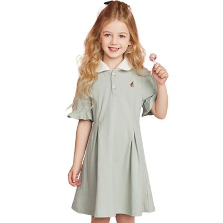 Sommar Flickor Polo Klänningar Bomull Kort ärm
