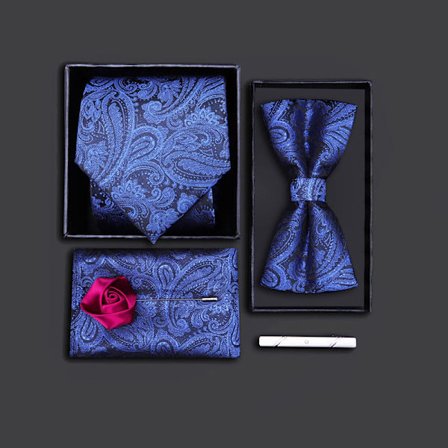 Paket med 5 herr slipsar (med matchande fickficka och manschettknappar i