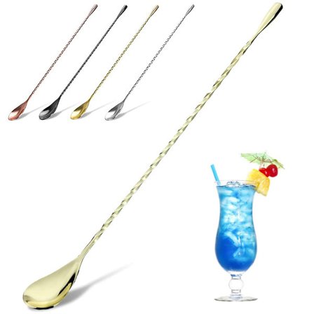 Rustfritt stål cocktailblandeskje Bar skje Langt håndtak Lang cocktailrører for bartender Attraktiv spiraldesign Perfekt 30cm Gull
