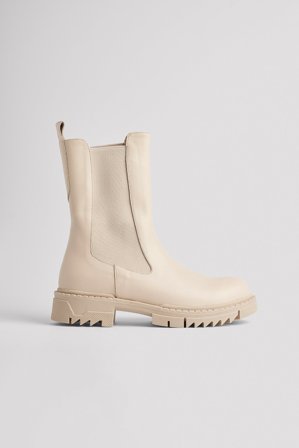 NA-KD Shoes - Ankelboots i skinn - Ekte skinn - Beige - EU 38