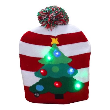 LED-tomteluva med ljus, tomteluva, julgran, ful hatt, unisex stickad mössa för festdekoration