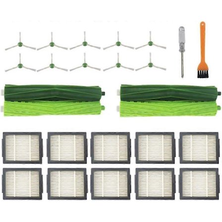 Tilläggssats för iRobot Roomba j7 i7 Plus E5 E6 E7 Robotdammsugare 10 Högpresterande Filter + 10 Kantborstar + 1 Set Multi-S