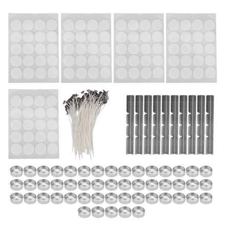 260 kpl 15 cm kynttiläsydämiä, 100 kaksipuolista teippitarraa, 50 kynttiläkuorta, 10 ruostumattomasta teräksestä valmistettua sydänlankapidikettä, 14 