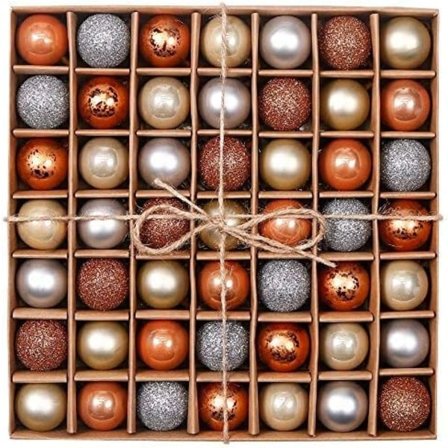 Joulukuusen koristeet, 49 kpl 3 cm metsäaiheisia kuparia ja kultaa, särkymätön joulupallo