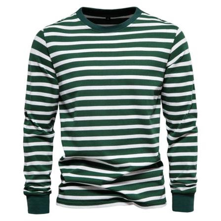 Randig T-shirt för herr Sport bomullsskjortor Passar casual green L