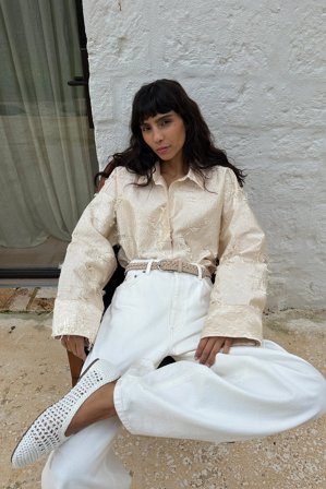 NA-KD Chemise oversize en jacquard - - Beige - EU 44