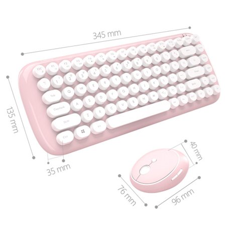 Trådløst 2,4 GHz sødt tastatur og mus-kombination, retro runde taster, UK-layout, pastelrosa