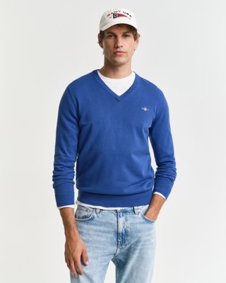 GANT - Klassisk bomullsgenser med v-hals til herre rich blue