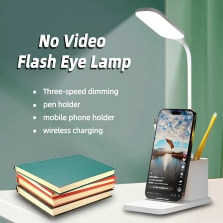 LED skrivebordslampe med USB og trådløs opladning – fleksibel bordlampe med mobilholder_TF_TF