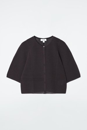 COS Women's Cropped Short Sleeve Cardigan Sweater in Brown