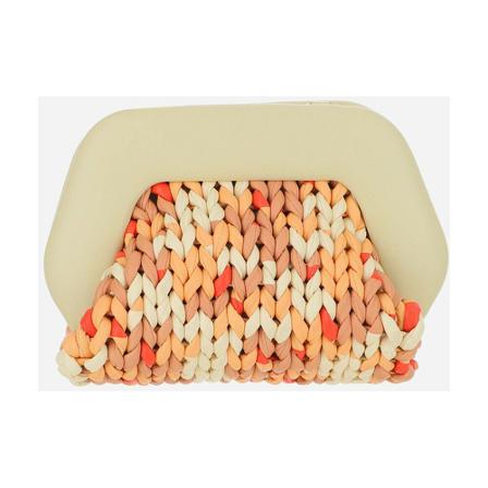 THEMOIRè Clutch Väska made of vegan nappa leather Woven design Magnetic Topp closure Recycled nylon lining Adjustable and removable shoulder strap 