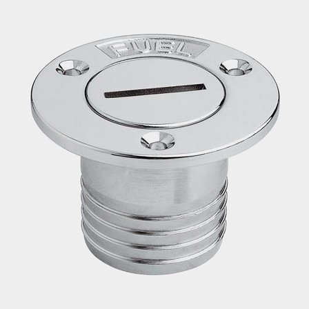 Dekdoorvoer brandstof Maestrini Chrome Plated Deck Fill Fitting, recht, verchroomd messing & deksel in verchroomd messing, voor Ø38 mm slang