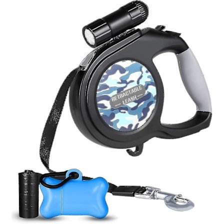 Indragbar hundkoppel, 8 m utdragbar hundkoppel med LED-ficklampa för medelstora och stora hundar upp till 50 kg med knappbroms och låssystem, bekväm 