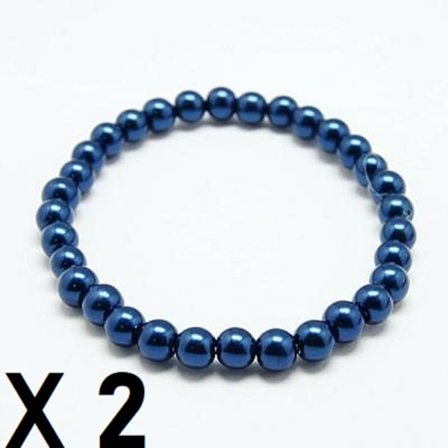2 Handgjorda Elastiska Armband med 6 mm. Marin Blå Glaspärlor